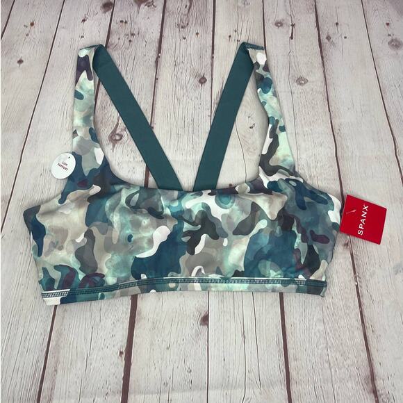 Spanx Printed Low Impact Green Camo Sports Bra Women’s Size Small - Picture 1 of 4